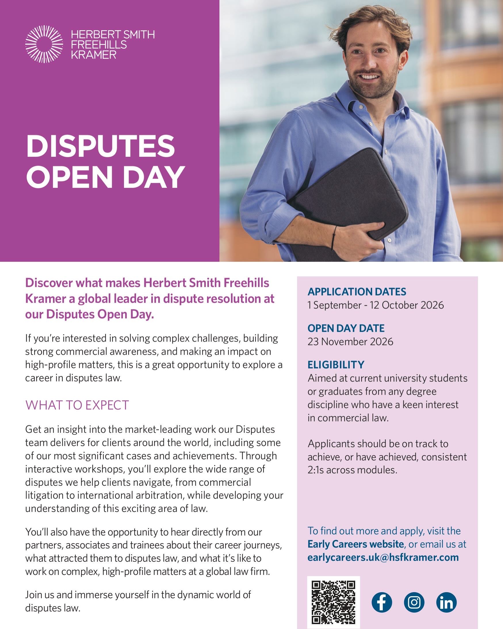 Herbert Smith Freehills Kramer Disputes Open Day Instagram post