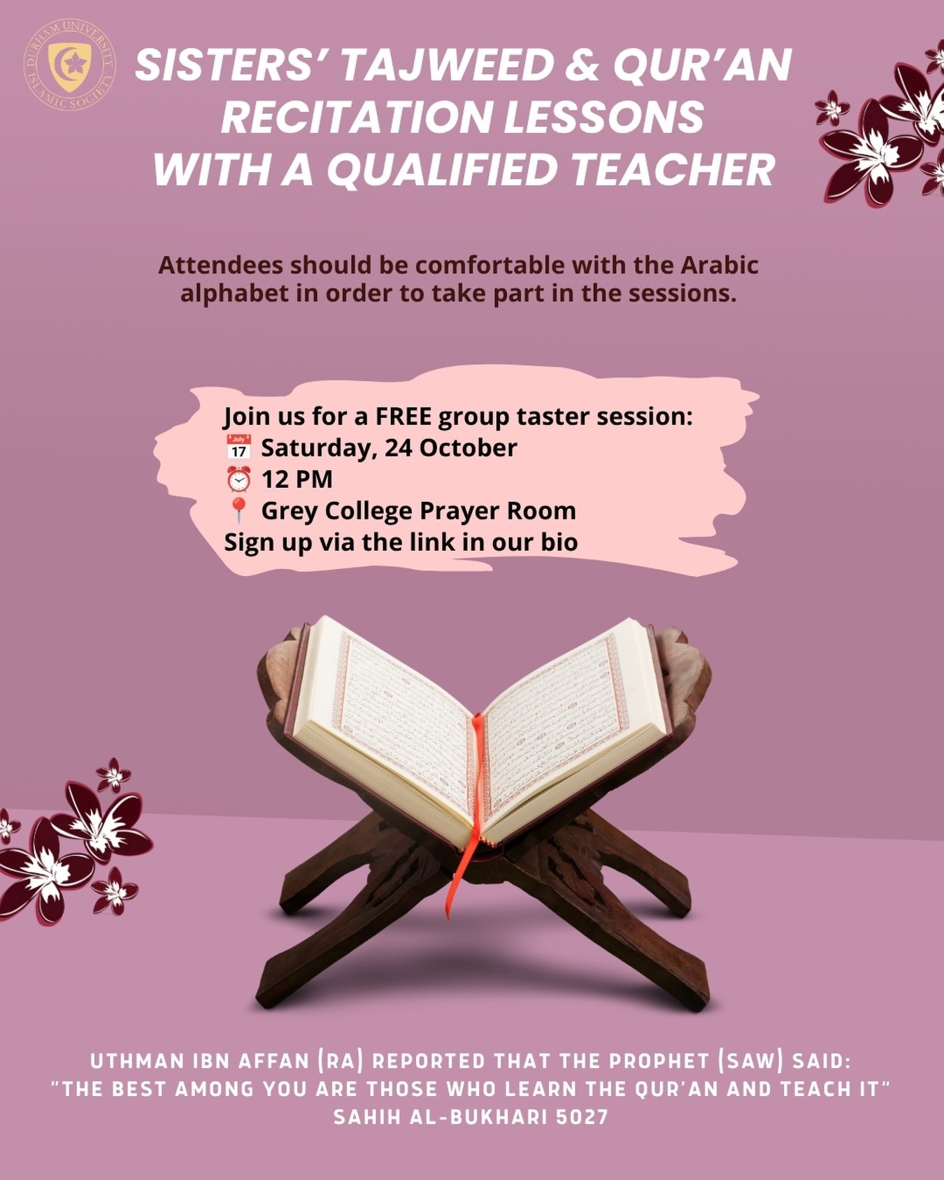 Sisters’ Tajweed and Qur’an Recitation Taster Instagram post